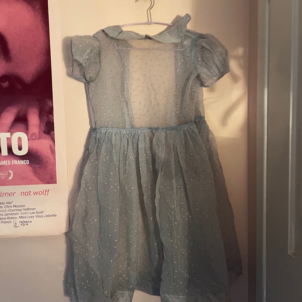 Light Blue Sheer Floral Dress with Puff Sleeves